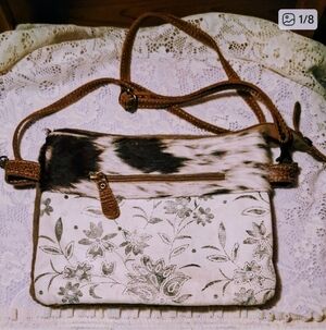 Myra Bag Floral Canvas Crossbody with Brown & White Haircalf Accent